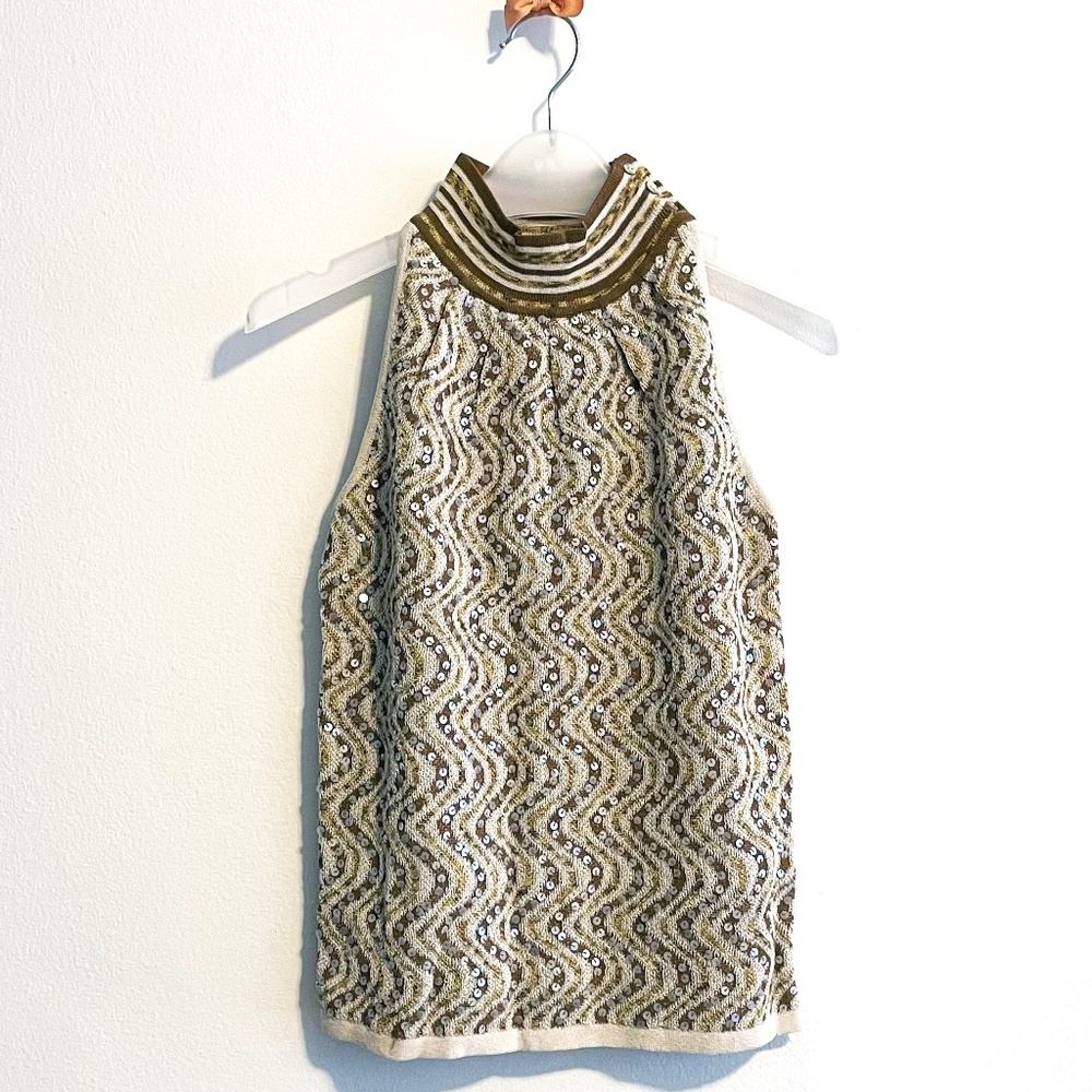 Mock-Neck Halter Sequin Knit Top | Petite